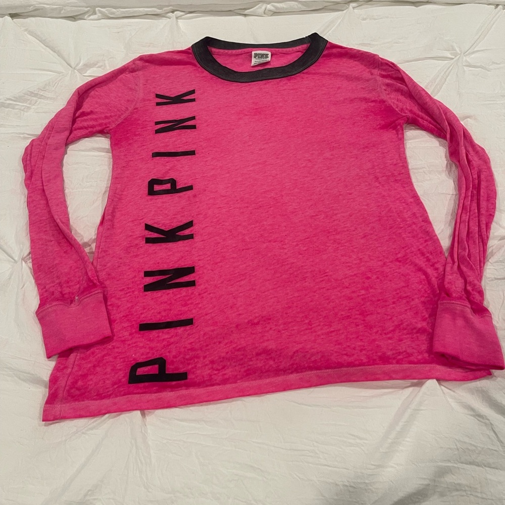 Victoria's Secret Pink Long Sleeve Tee - Hot Pink and Black